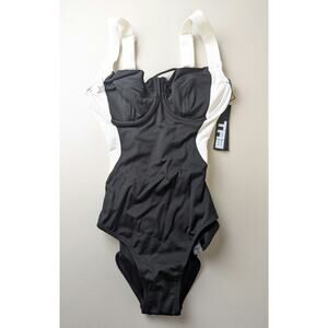 TA3 Lifty Contour One Piece Swimsuit Black Lace Up Sculpting Slimming XS D/DD